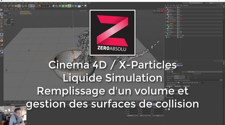 C4D X-Particles / Simulation de Liquide / Remplissage d’un volume et collision